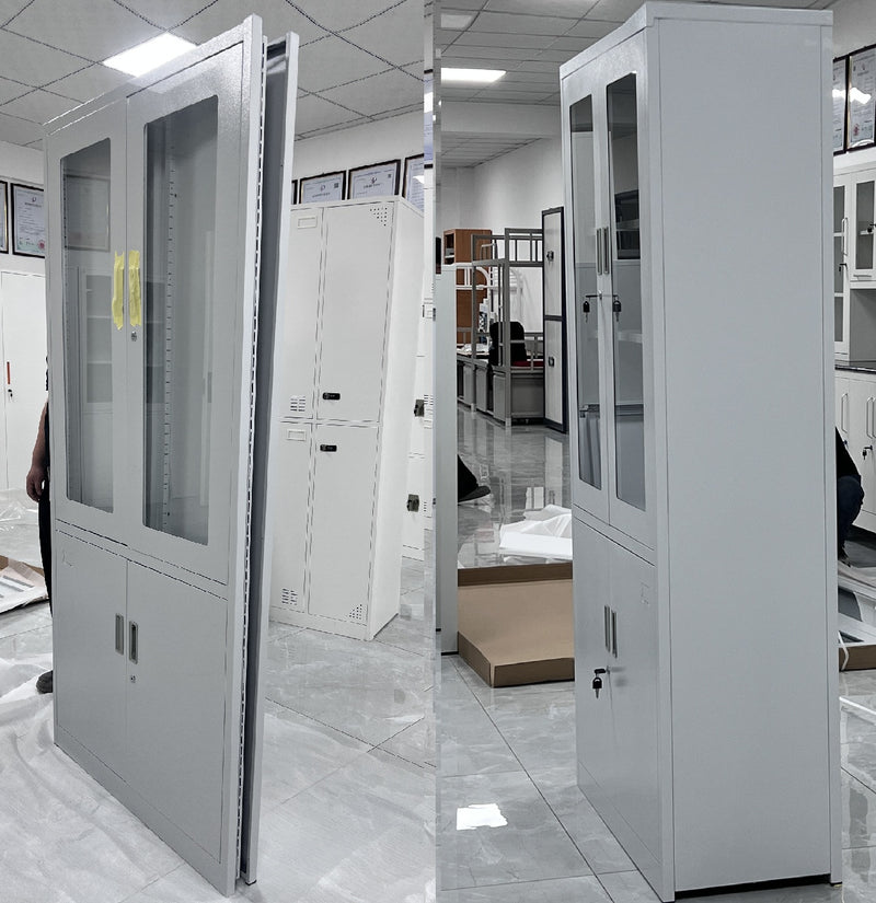 Mueble metalico Gabinete armado estructura plegable cuatro puertas dos repisas superiores una inferior 1850x900x400mm