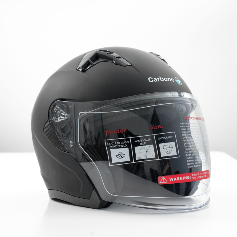 Casco Abierto color negro mate talla M, certificado DOT, Carbone Air.