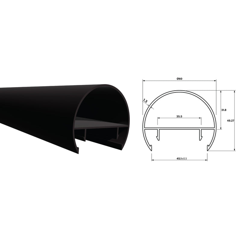 Tubo Redondo Pasamanos Aluminio de clipar Diametro 60mm Largo 5.85m Anodizado Negro