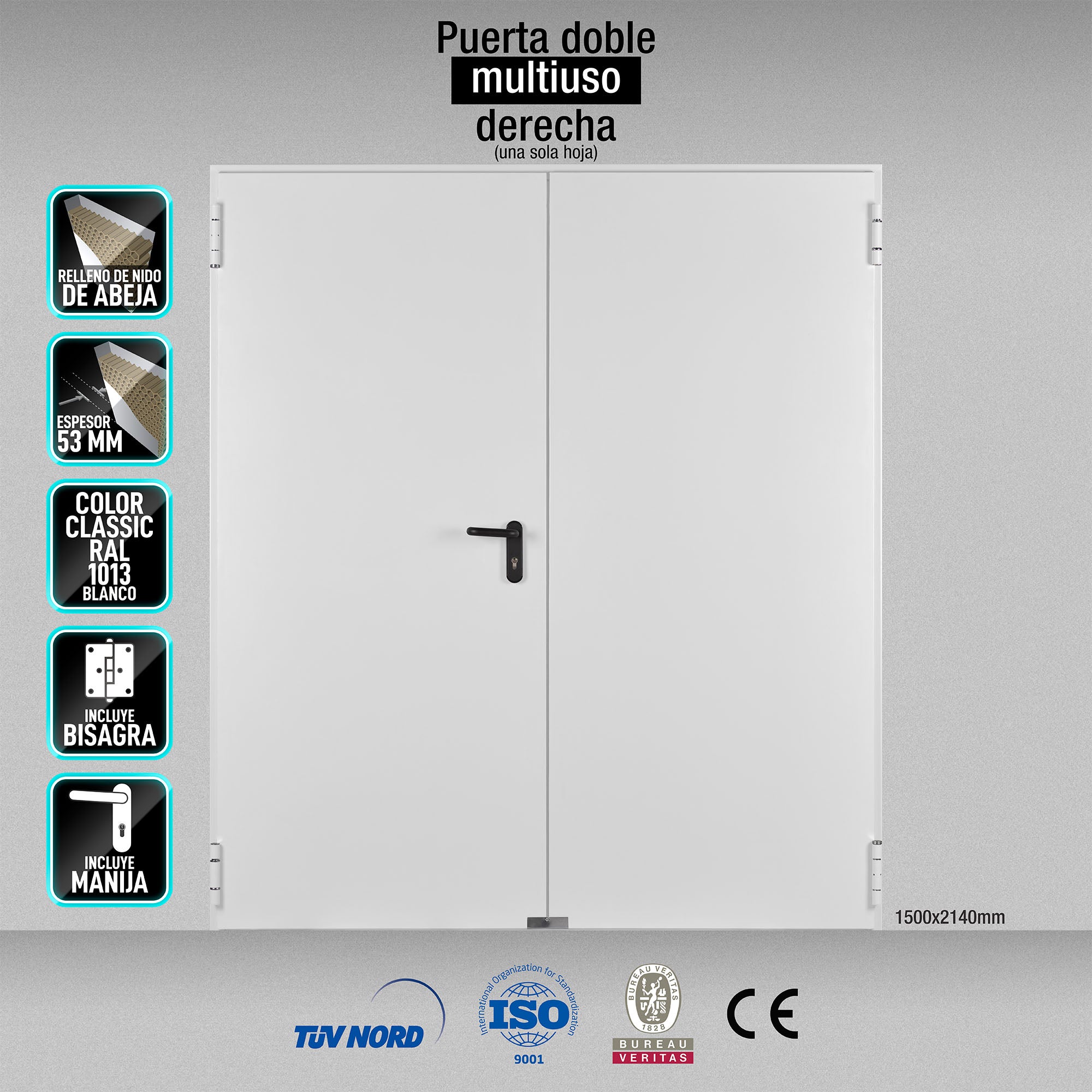 Puerta Doble Multiuso DERECHA 1500x2140mm marco MC3 color Blanco 1013