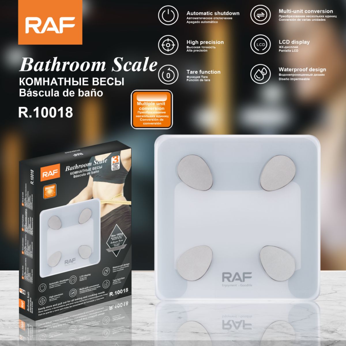 Báscula Digital de Baño 180kg con Pantalla LCD. Balanza de Alta Precisión. Pesa Electrónica Impermeable.