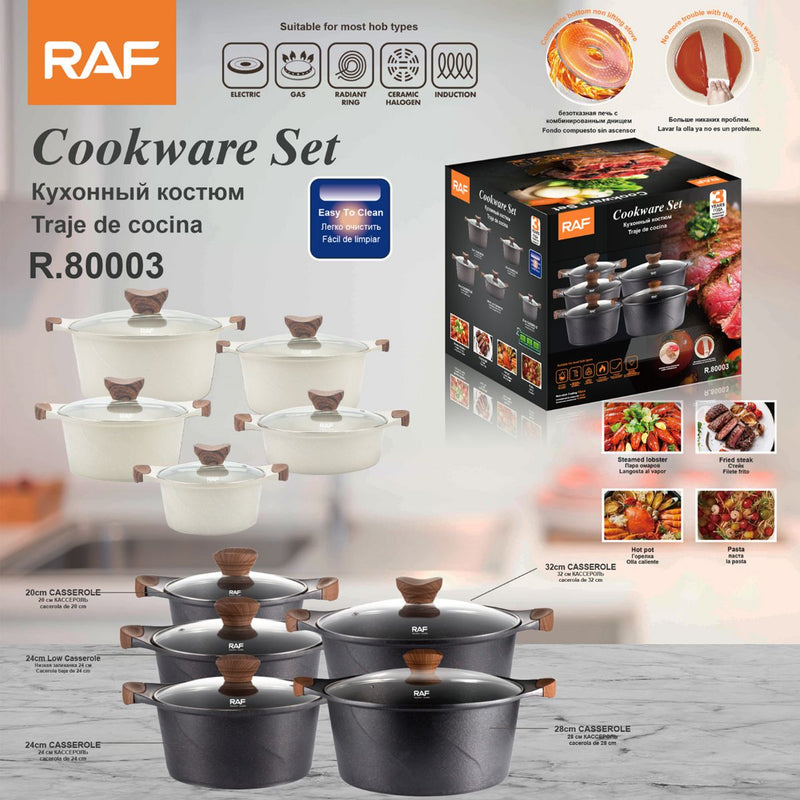 Ollas Antiadherentes de Cocina (Set de 10 Piezas) con Tapas de Vidrio Templado. Color Negro.