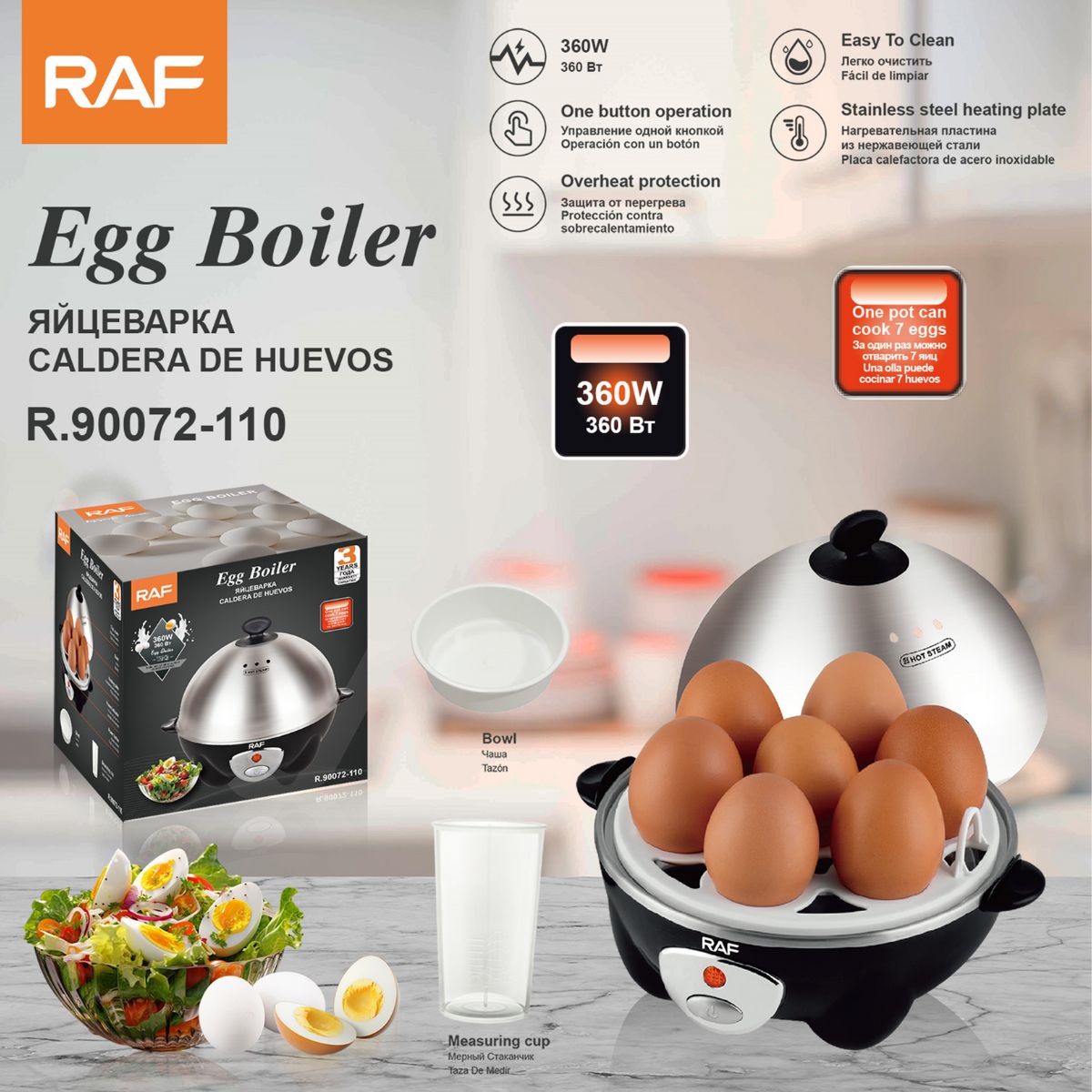 Hervidora de Huevos con Capacidad para 7 Unidades. Máquina para Cocer Huevos Eléctrica 360W. Cocinador de huevos 110V.