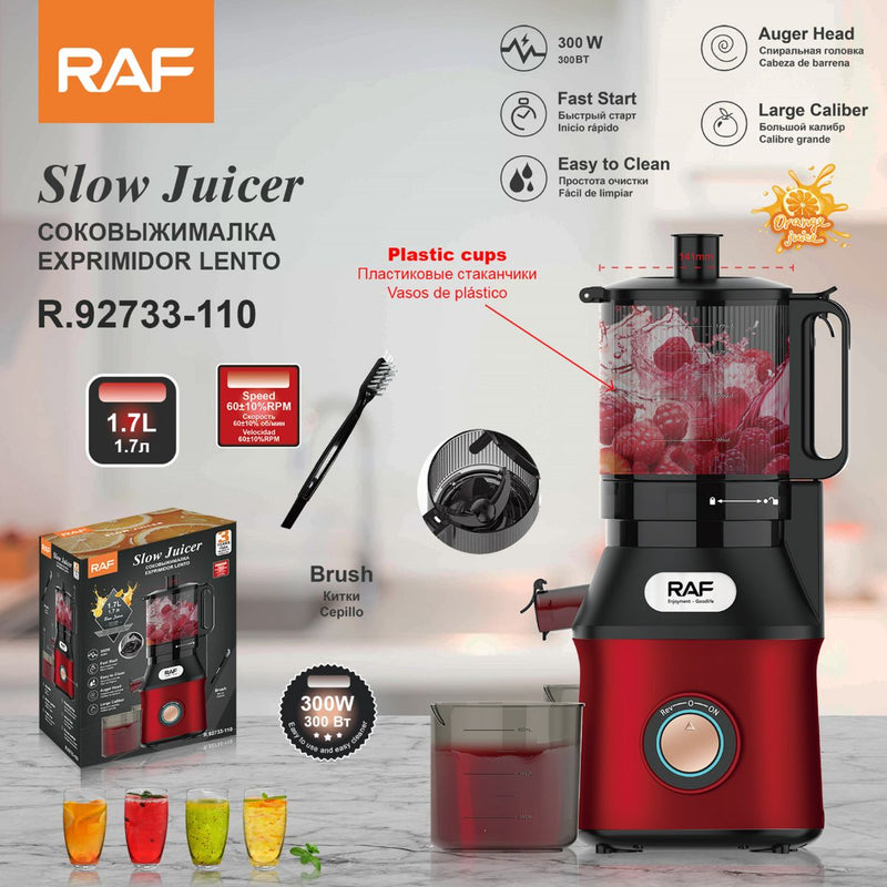 Extractor de Jugo 300W. Exprimidor de zumo 1.7L con calibre amplio y silencioso para Jugos Naturales 110V.