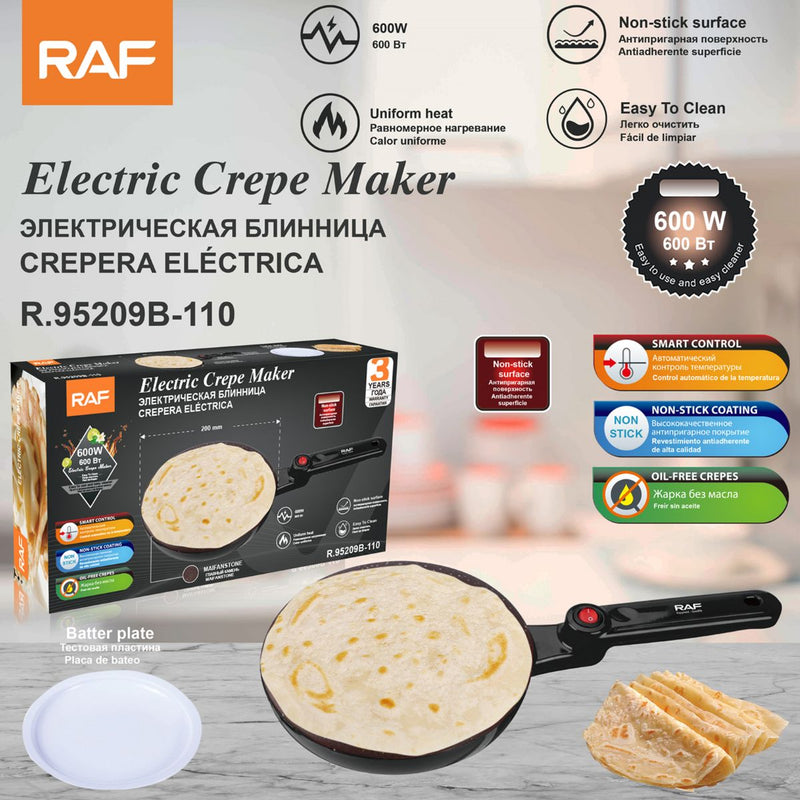 Crepera Eléctrica 600W Plancha Cerámica Antiadherente para Crepas, Panqueques y Tortillas 110V.
