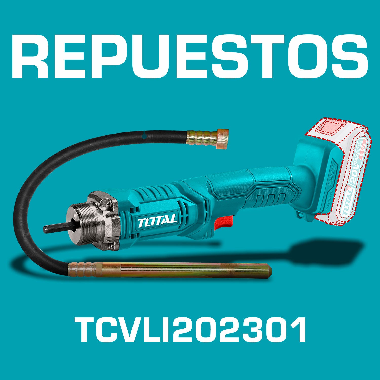 Repuestos Vibrador de concreto 20V inalámbrico. Codigo TCVLI202301