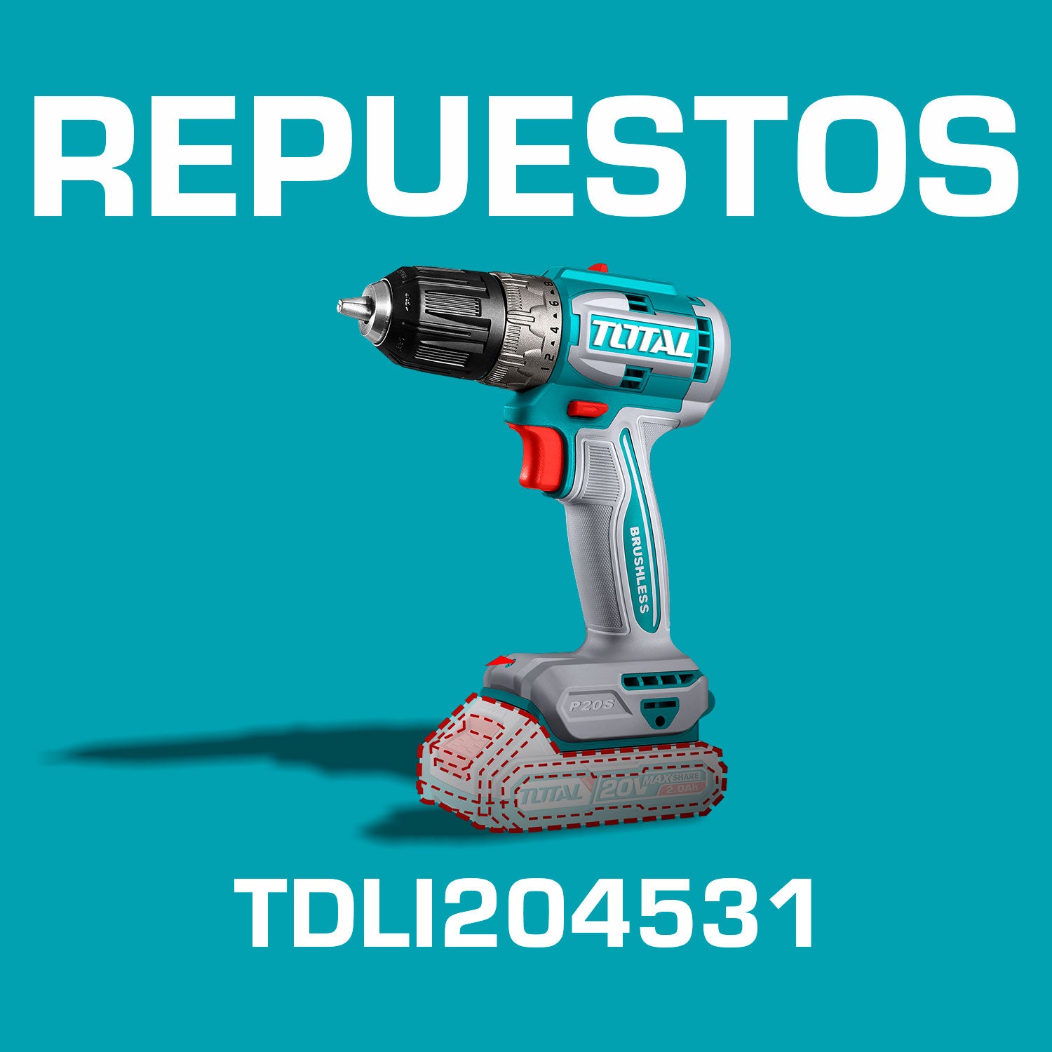 Repuestos Taladro Inalambrico 3/8" 52Nm  20V Codigo  TDLI204531