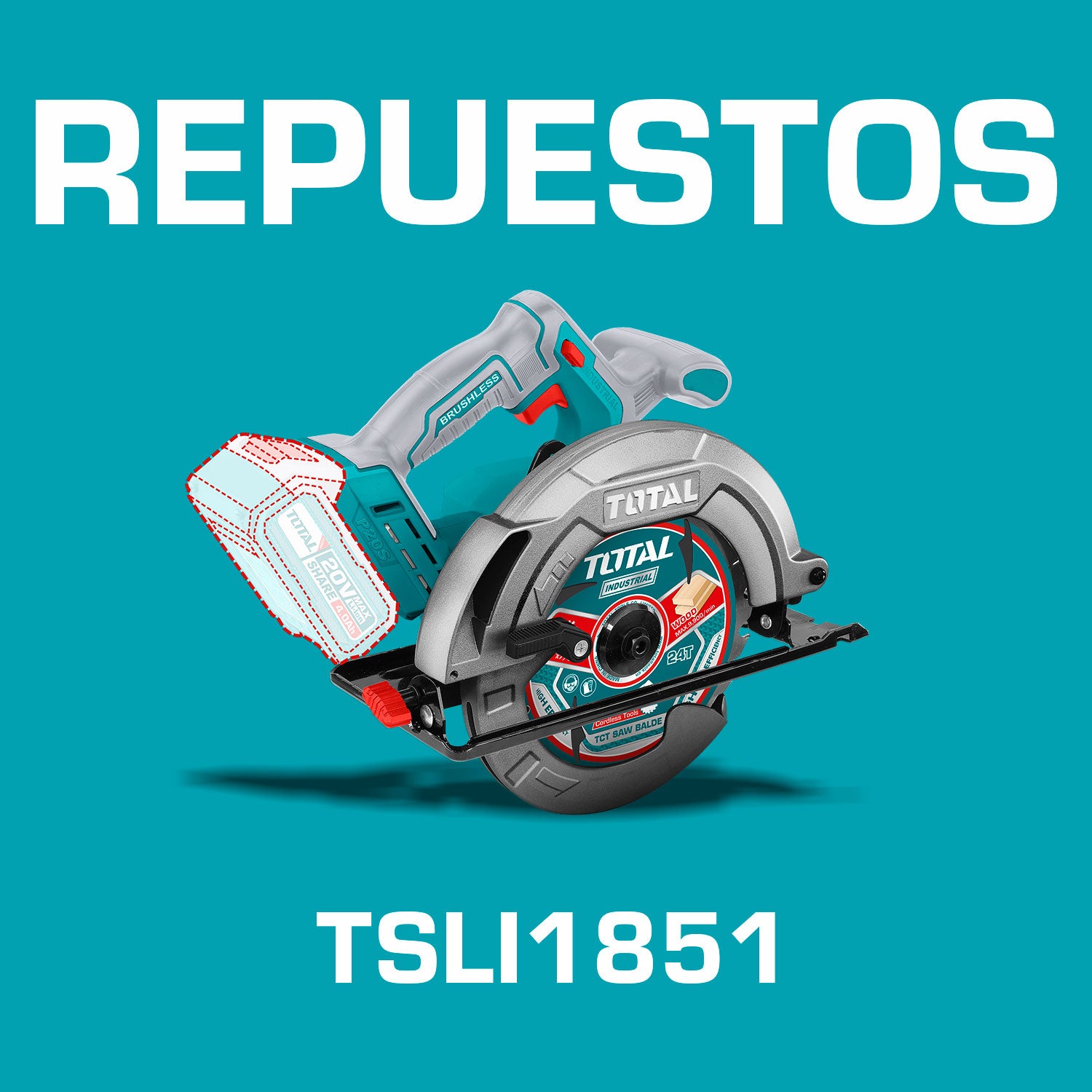 Repuestos Sierra Circular 20V 7 1/4" 185mm. 4800rpm. Codigo TSLI1851