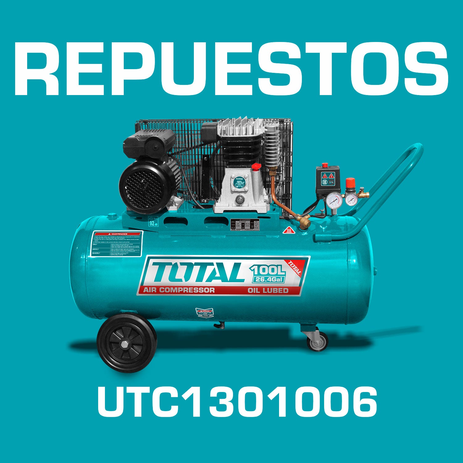 Repuestos Compresor de aire de correa, 100L(26.4Gal) 2.2kW (3HP)  110-120V~50/60Hz. Codigo  UTC1301006