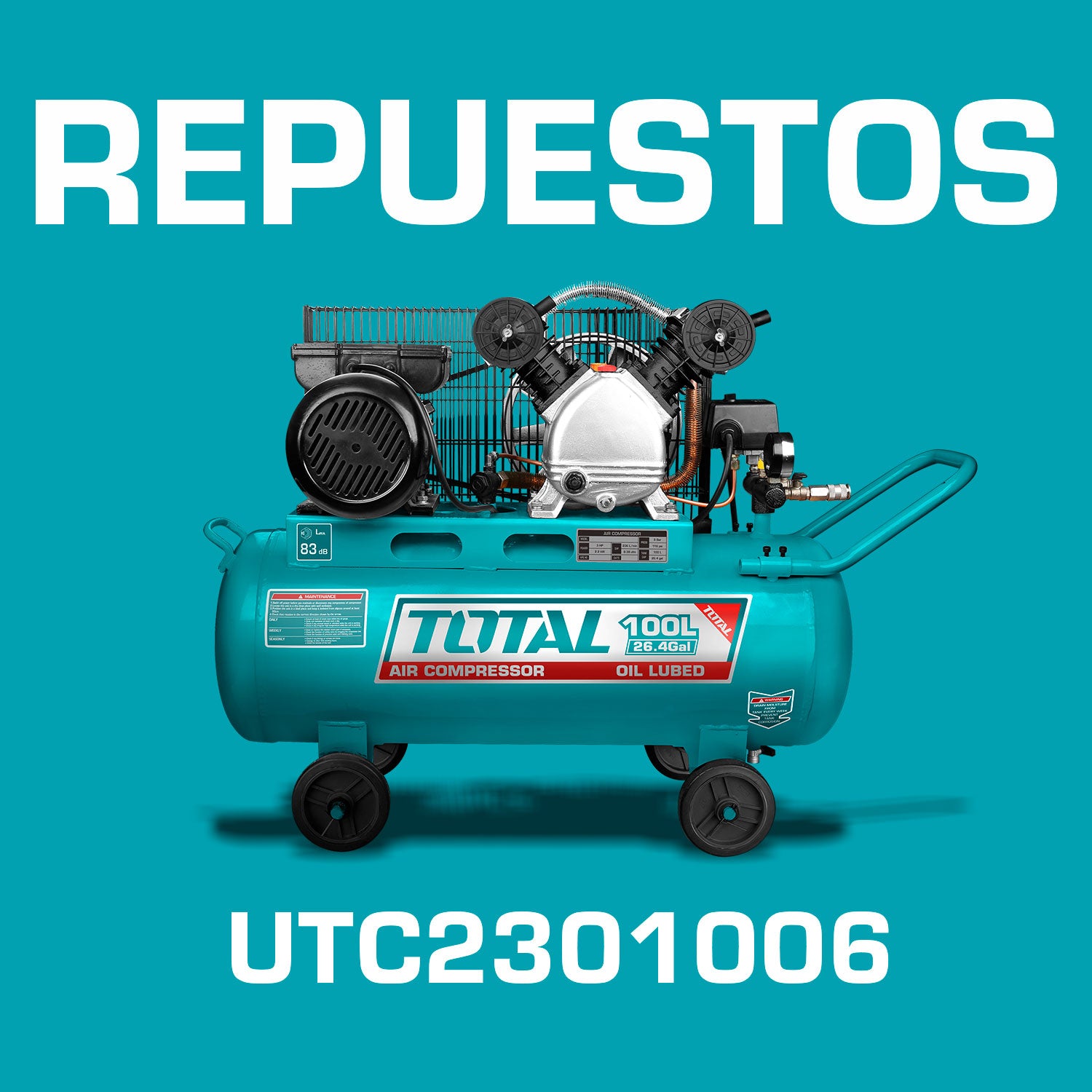 Repuestos Compresor de aire de correa, 100L(26.4Gal) 2.2kW (3HP)  110-120V~50/60Hz. Codigo  UTC2301006