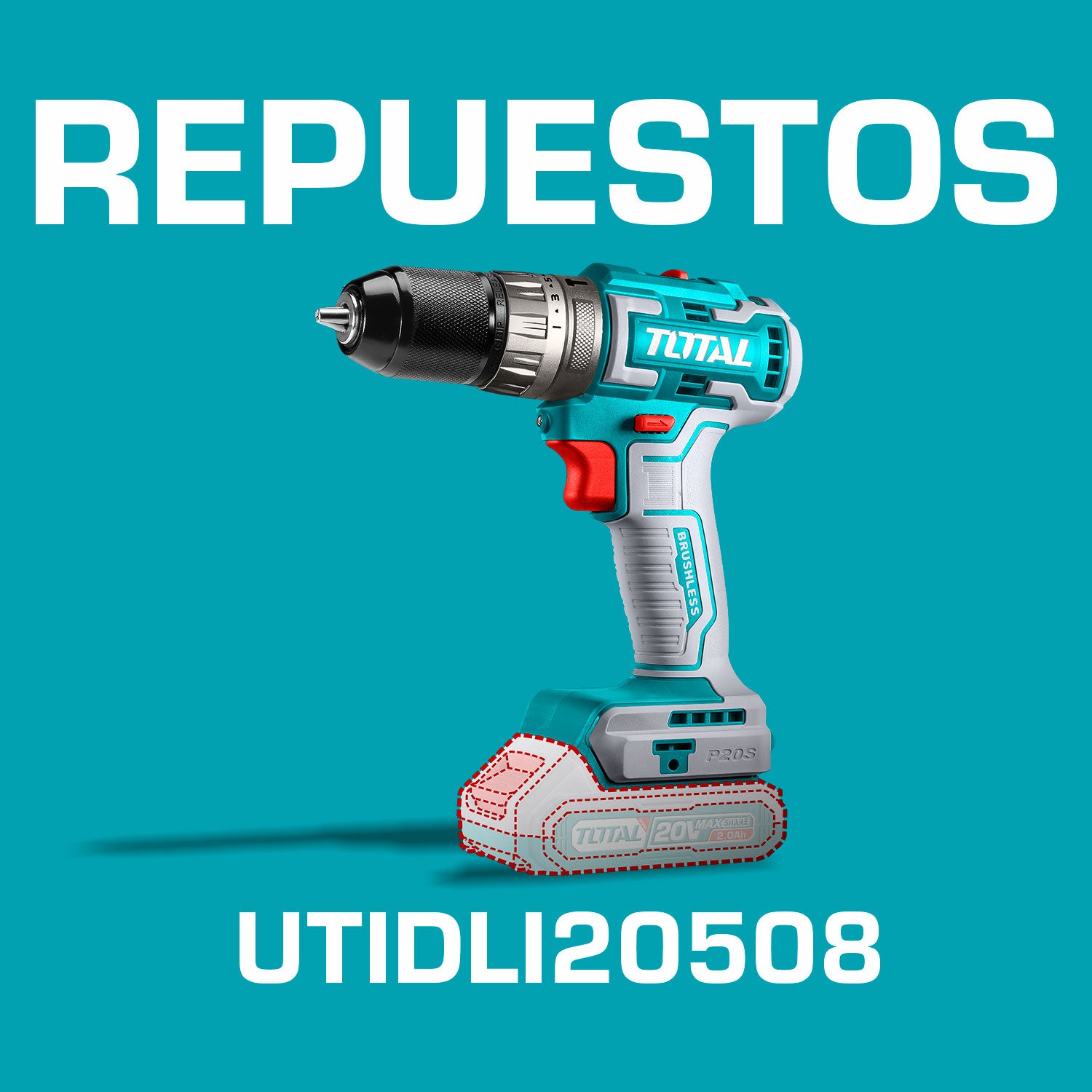 Repuestos Drill Taladro inalámbrico 3/8" 20V de impacto (Sin escobillas) Incluye batería y cargador. Codigo  UTIDLI20508