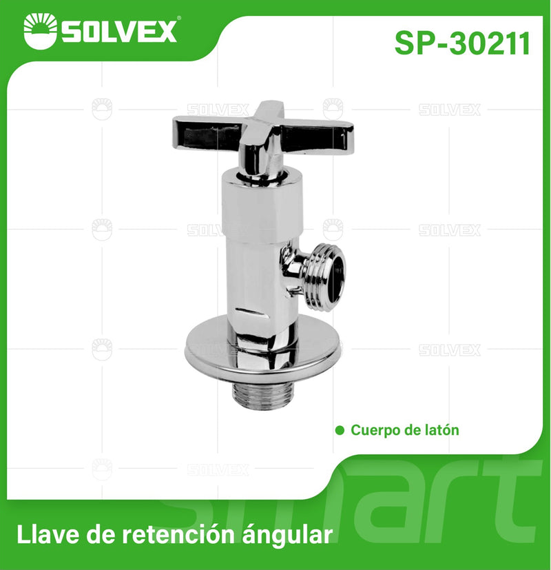 Llave de Ángulo Color Cromado. Válvula de Agua con Cuerpo y Cartucho de Latón. Mango de Zinc.