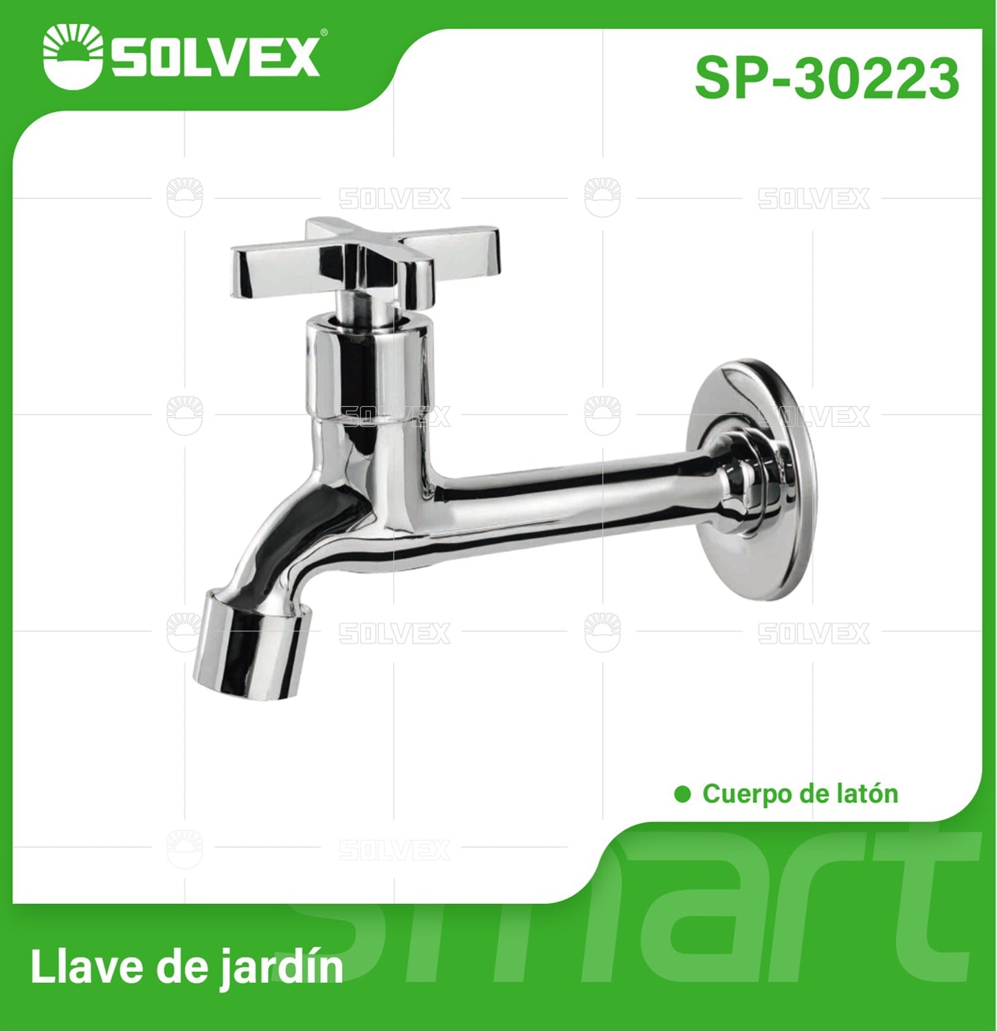 Llave de jardín de latón cromado. Grifo de pared largo con válvula de agua y tapa de acero inoxidable.