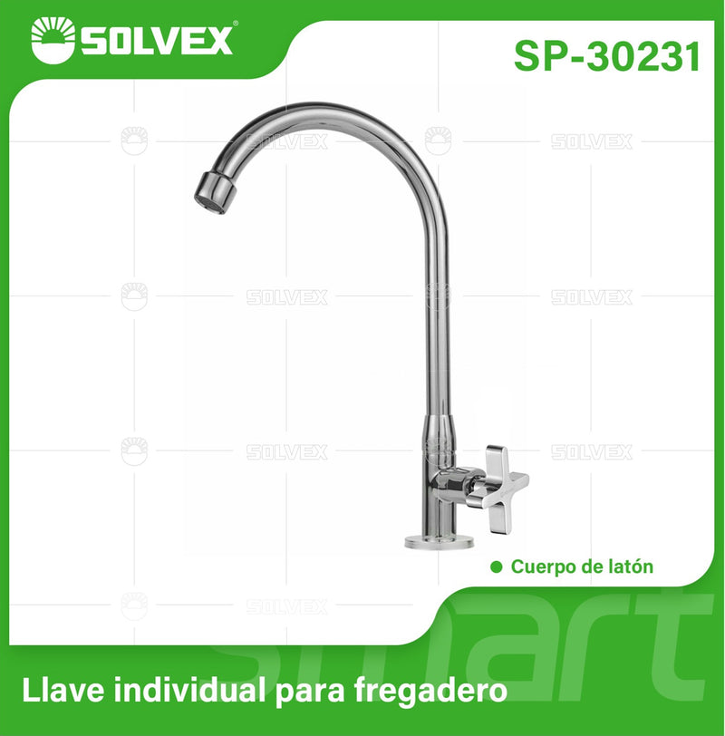 Llave de fregador de latón cromado. Pluma Grifo de cocina alto con tubo de acero inoxidable y válvula de agua fría.