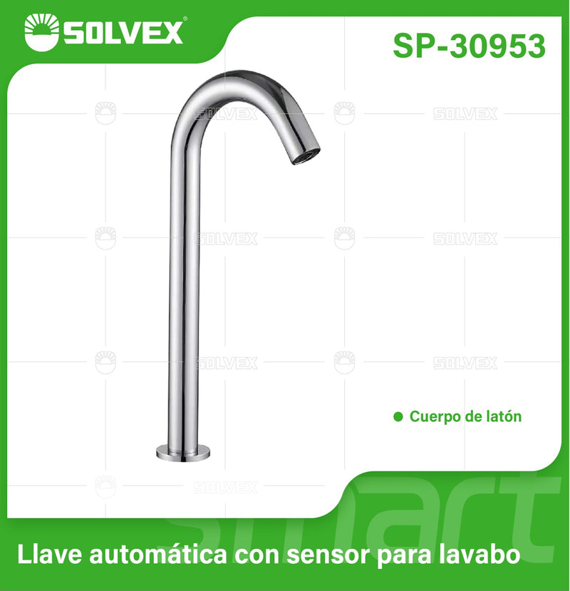 Grifo Automático con Sensor para Lavamanos. Llave Pluma Alta con Diseño Elegante. Funciona con Baterías o Conexión Eléctrica.