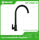 Llave de fregador Individual. Color Negro Mate. Grifo para Cocina. Pluma de Acero Inoxidable.