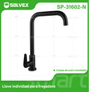 Llave de fregador Individual. Color Negro. Grifo para Cocina. Pluma de Acero Inoxidable.