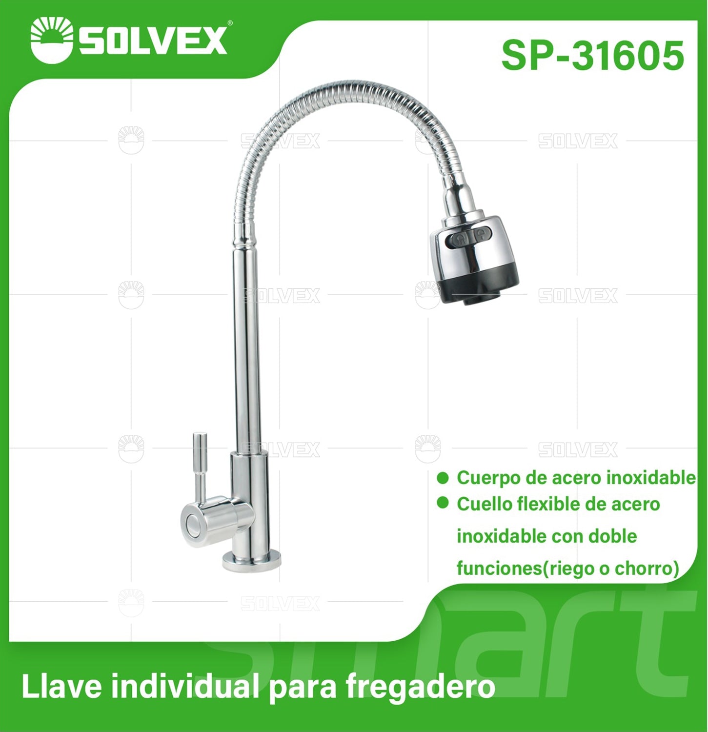 Llave de fregador Individual. Color Cromado. Grifo para Cocina. Pluma de Acero Inoxidable con Cuello Flexible y Doble Función.