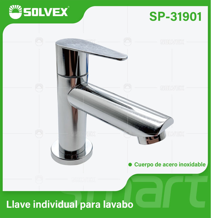 Llave de Lavamanos Individual. Color Cromado Brillante. Grifo para Lavabo. Pluma de acero inoxidable.
