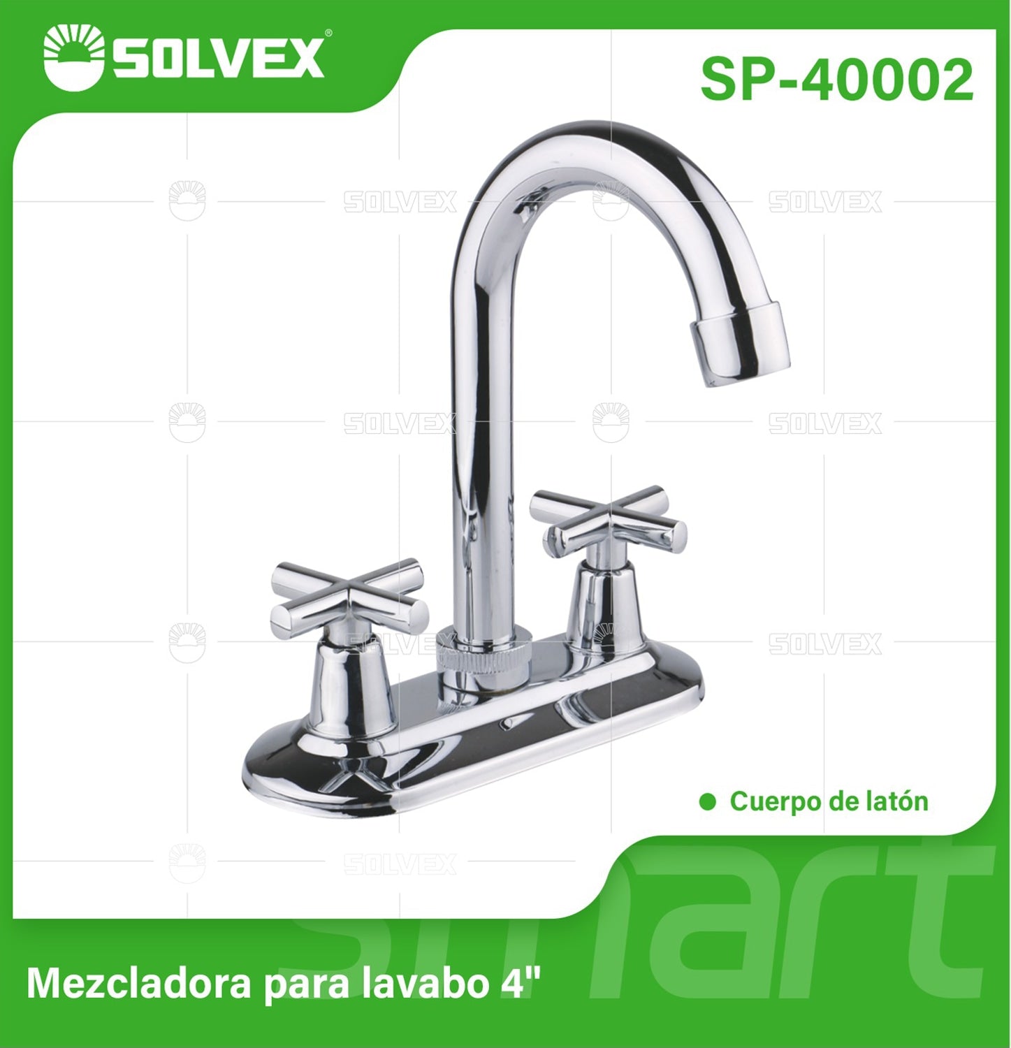 Llave Mezcladora 4" Para Lavamanos Tipo Bar. Pluma grifo de Cuello Alto Giratorio y Manijas de Cruz. Agua Fría y Caliente.