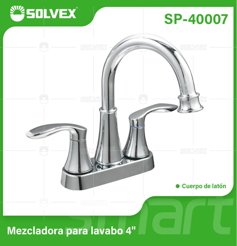 Llave Mezcladora 4" Para Lavamanos Con Cubierta y Manerales Estilo Palanca. Pluma Grifo con Modo Frío y Caliente.