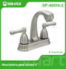 Llave Mezcladora 4" Para Lavamanos Con Cubierta Y Manerales Tipo Palanca. Pluma Grifo de Acabado satinado.