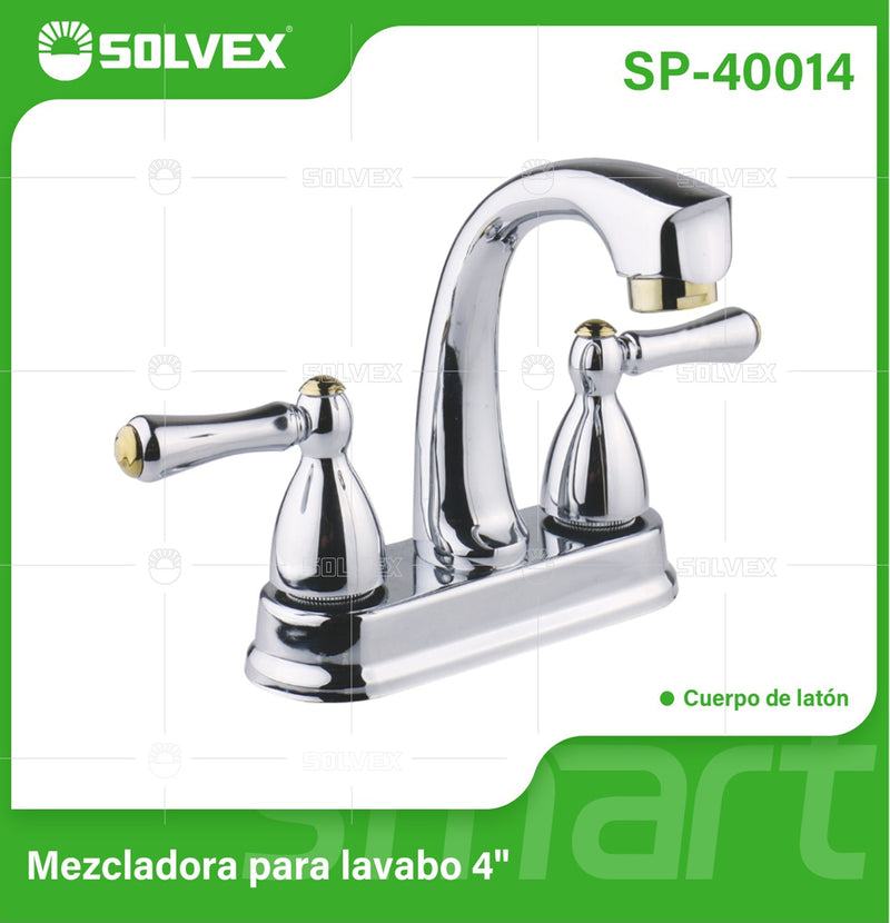 Llave Mezcladora 4" Para Lavamanos Con Cubierta Y Manerales Tipo Palanca. Pluma Grifo Modo Frío Y Caliente.