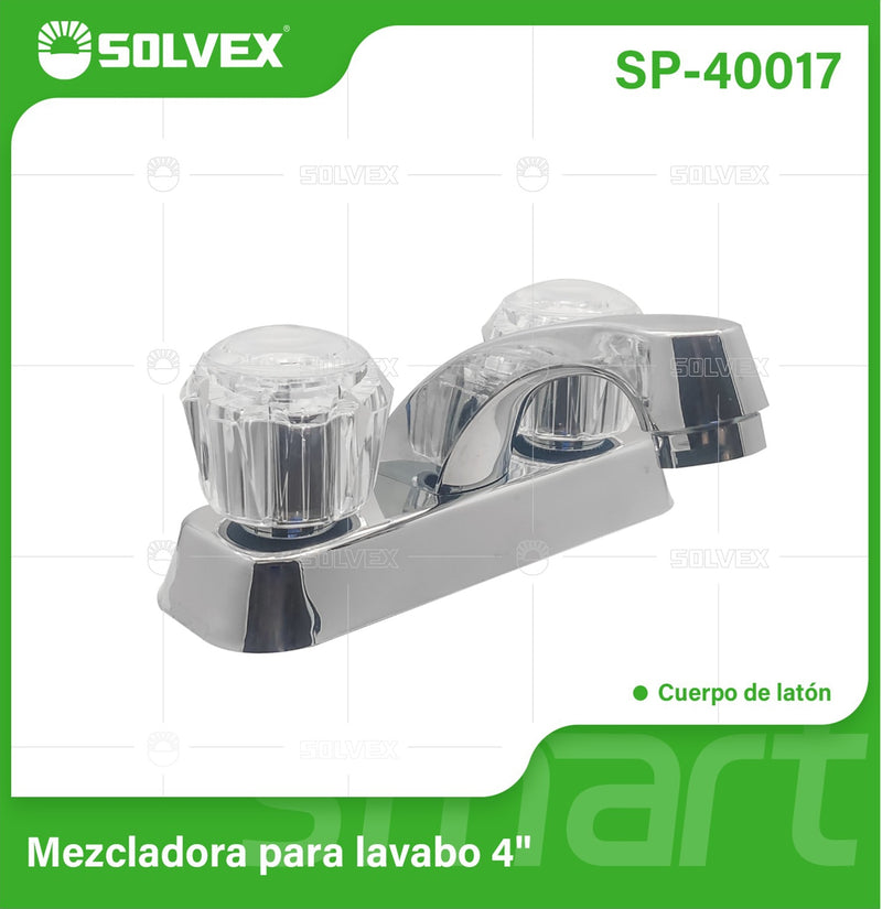 Llave Mezcladora 4" Para Lavamanos con Cubierta y Manerales Acrílicos. Pluma Grifo con Modo Frío y Caliente.