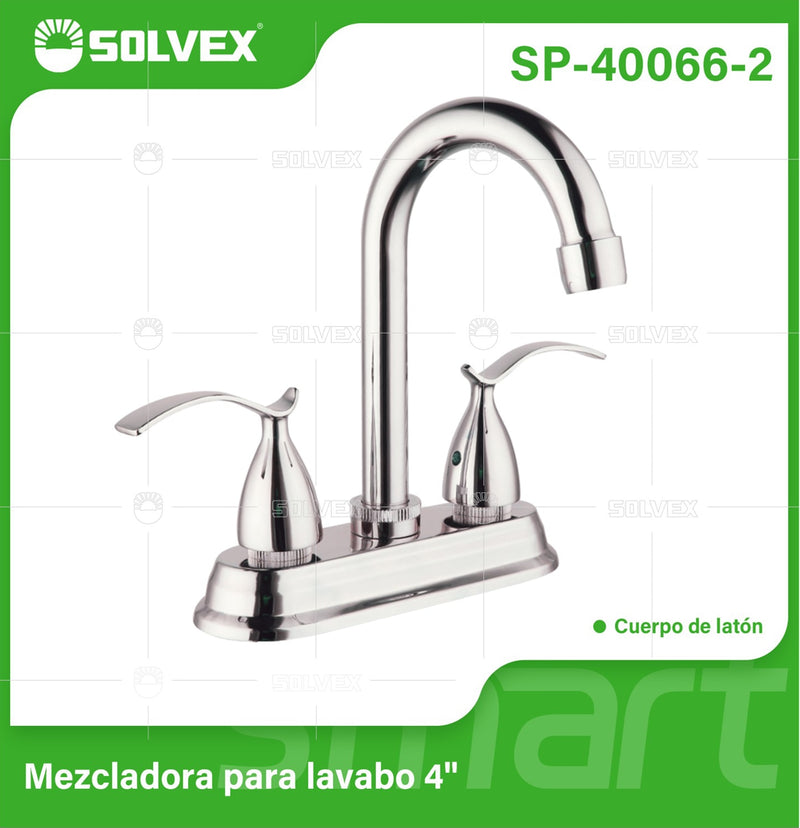 Llave Mezcladora 4" Para Lavamanos Con Cubierta y Manerales Estilo Elegante. Pluma Grifo de Acabado satinado.