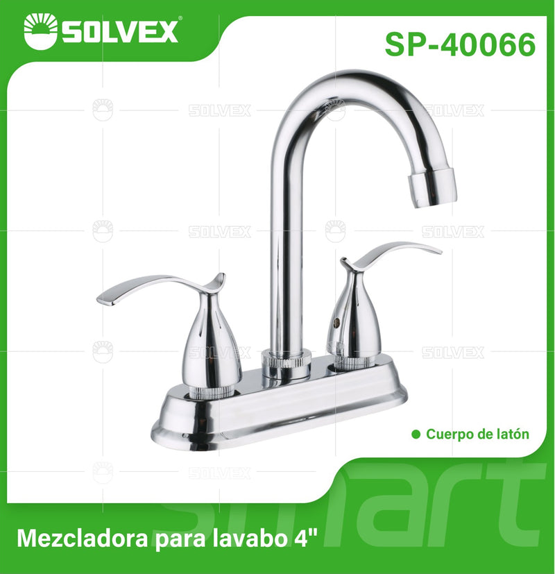 Llave Mezcladora 4" Para Lavamanos Con Cubierta y Manerales Estilo Elegante. Pluma Grifo con Modo Frío y Caliente.