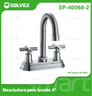 Llave Mezcladora 4" Para Lavamanos Con Cubierta y Manerales Tipo Cruz. Pluma Giratoria con Acabado satinado.