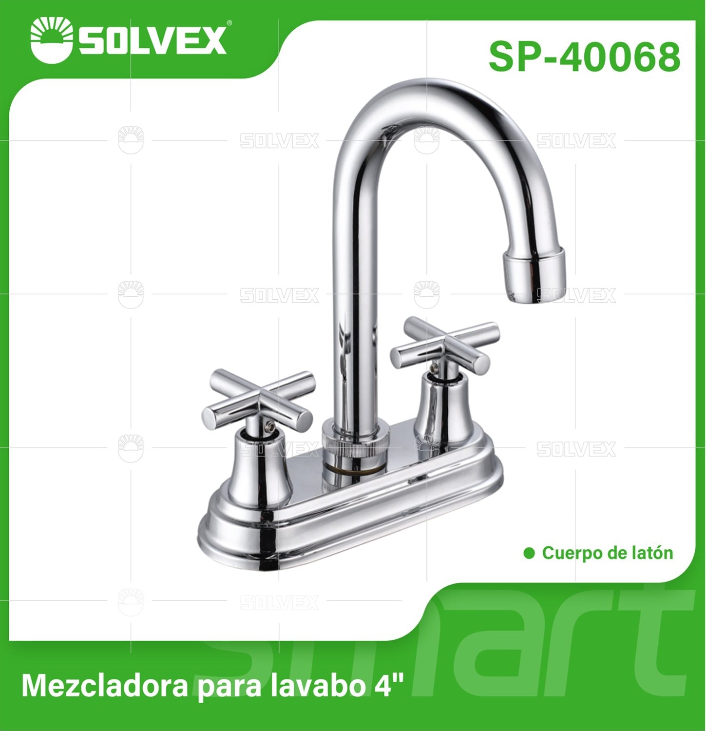 Llave Mezcladora 4" Para Lavamanos Con Cubierta y Manerales Tipo Cruz. Pluma Giratoria Con Modo Frío y Caliente.