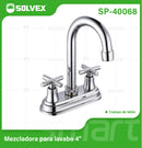 Llave Mezcladora 4" Para Lavamanos Con Cubierta y Manerales Tipo Cruz. Pluma Giratoria Con Modo Frío y Caliente.