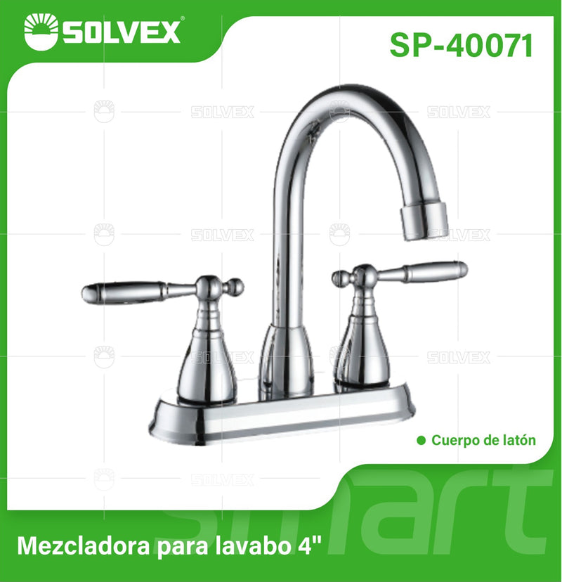 Llave Mezcladora 4" Para Lavamanos Con Cubierta y Manerales Tipo Palanca. Pluma Grifo con Modo Frío y Caliente.