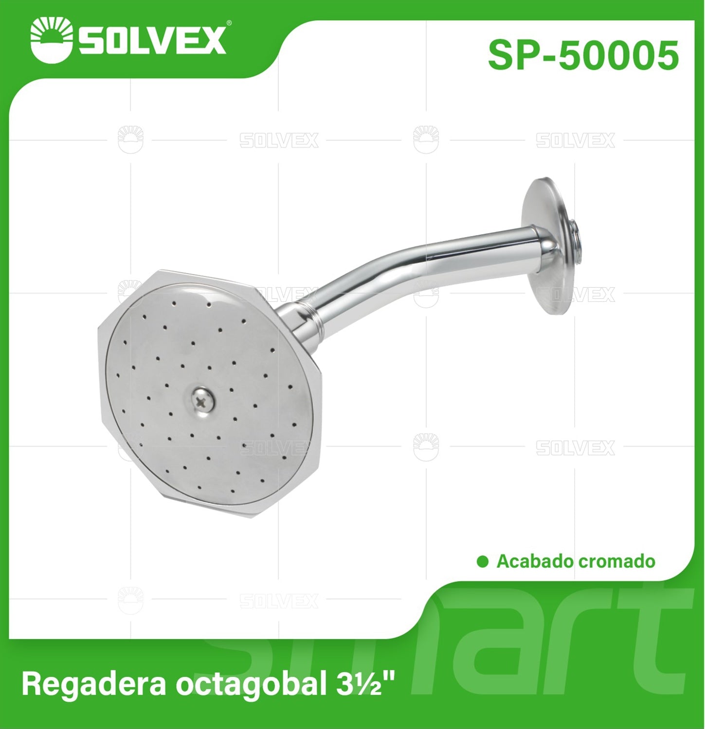 Regadera para Ducha Octagonal 3½" Cromada. Cabezal de Alta Durabilidad con Flujo Ajustable para Baja Presión.