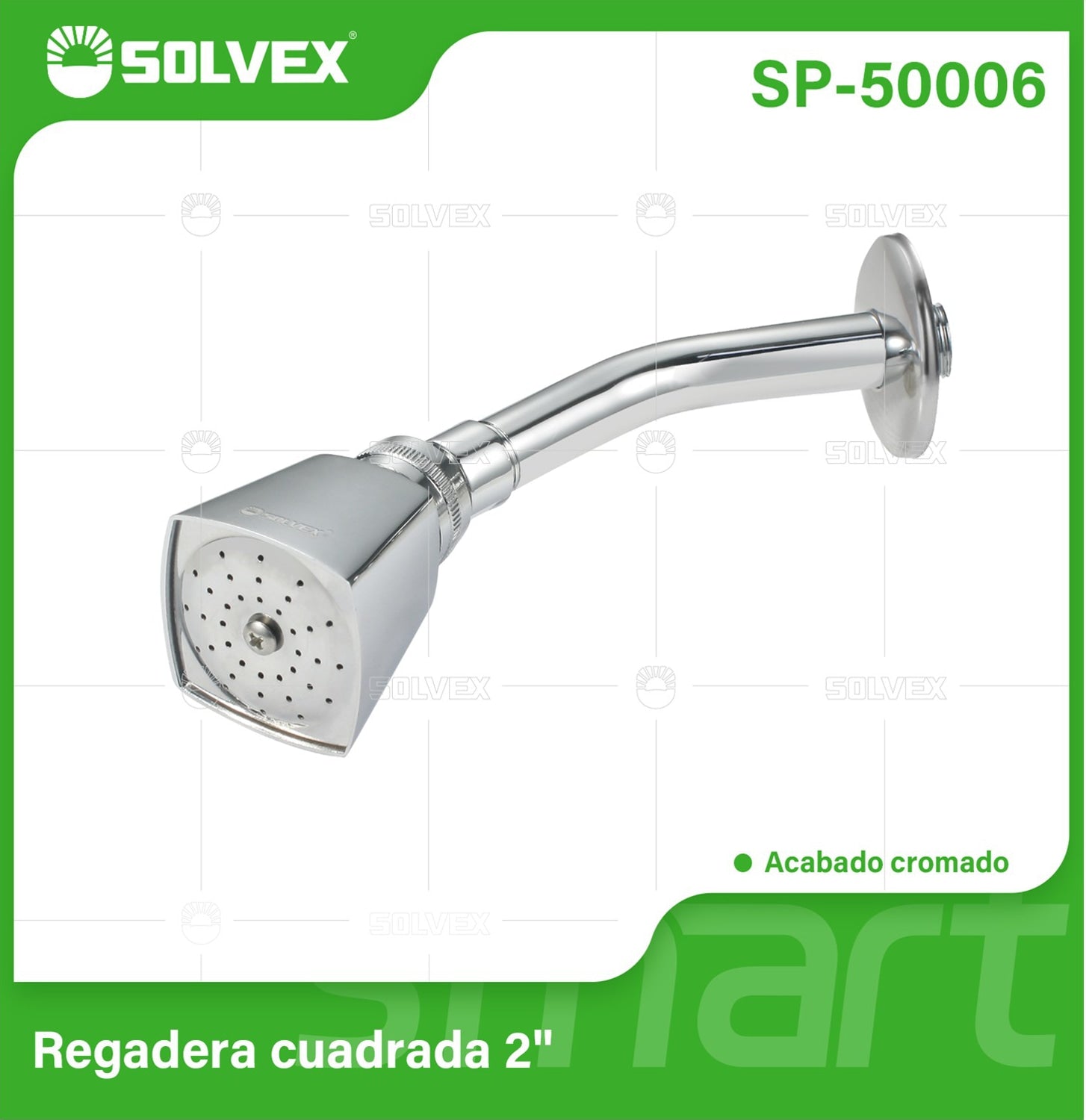 Regadera para Ducha con Cabezal Cuadrado 2" Cromado Brillante. Alta Durabilidad y Caudal Ajustable.