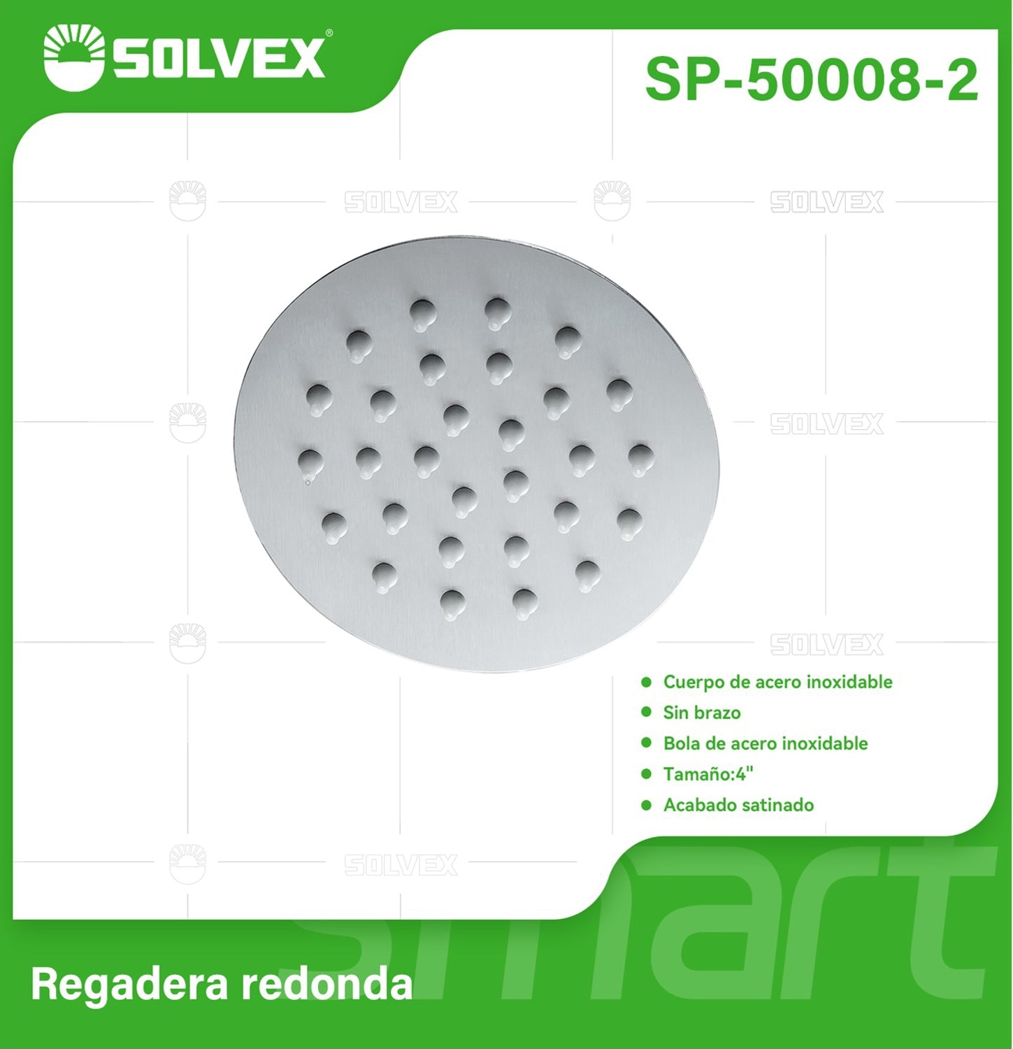 Cabezal de Ducha Redondo 4" Satinado. Regadera de Acero Inoxidable cepillada.