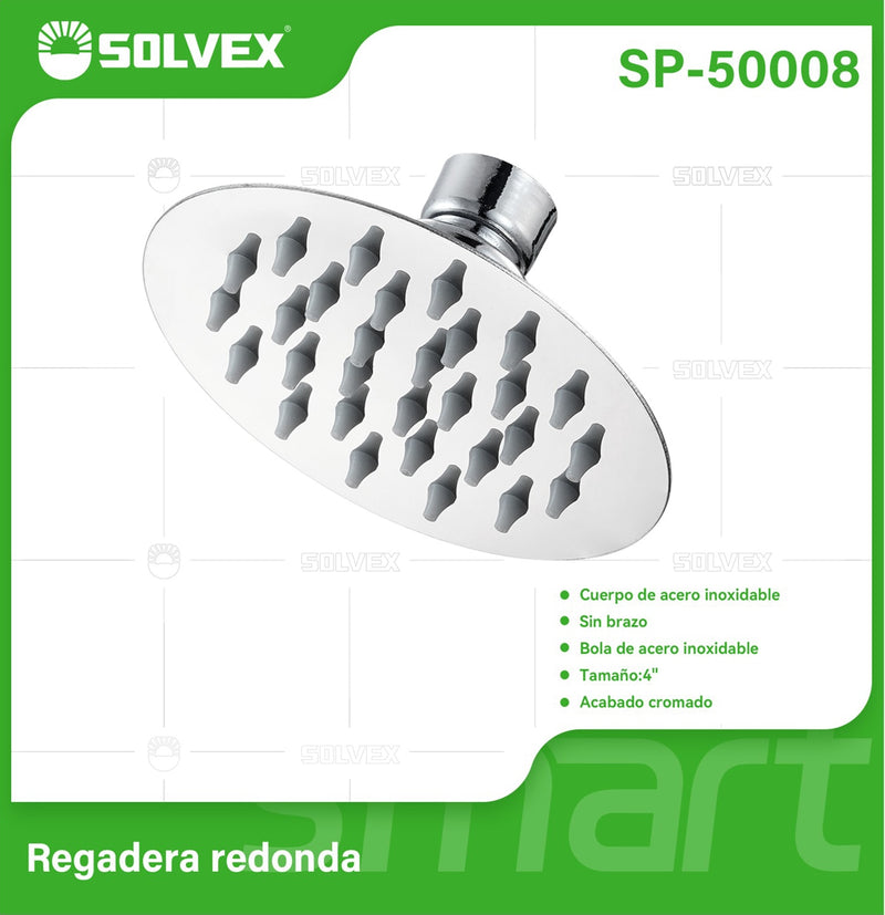 Cabezal de Ducha Redondo 4". Regadera de Acero Inoxidable Cromada.