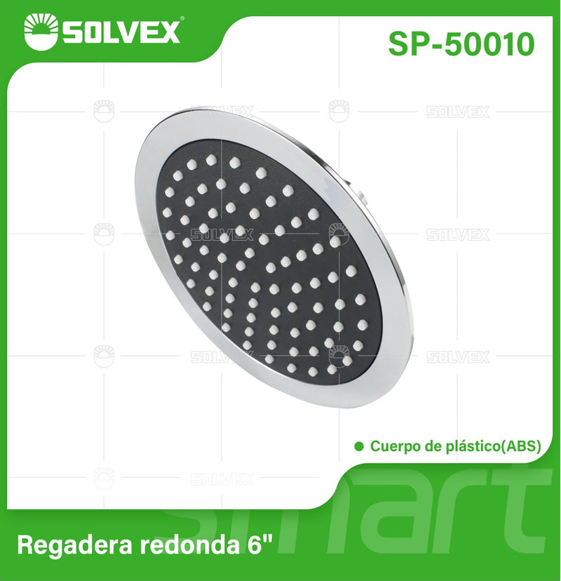 Regadera para Ducha Redonda 6" Cromada. Cabezal de Plástico ABS Resistente.