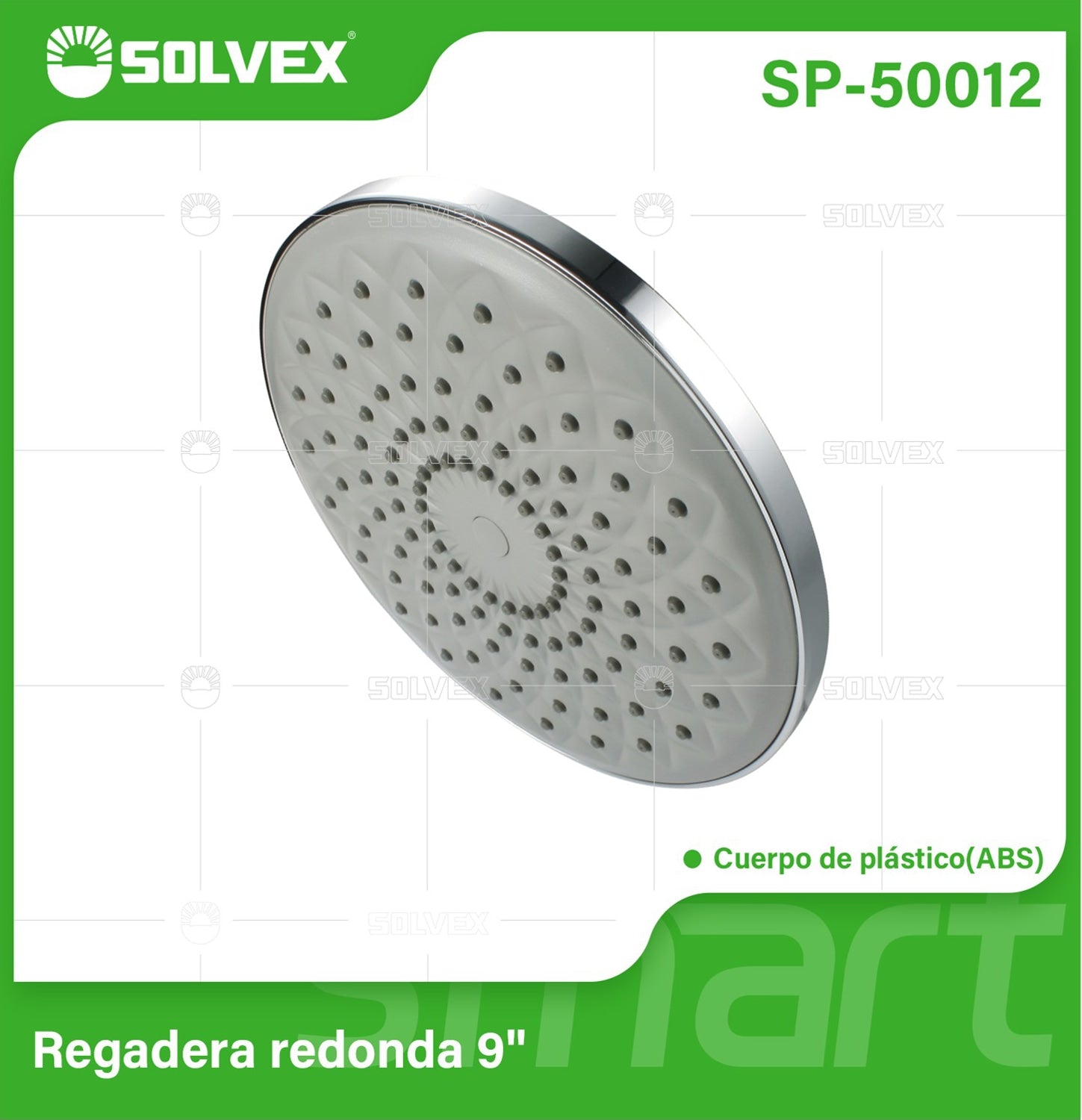 Regadera para Ducha Redonda 9" Cromada. Cabezal de Plástico ABS con Bola de Latón.