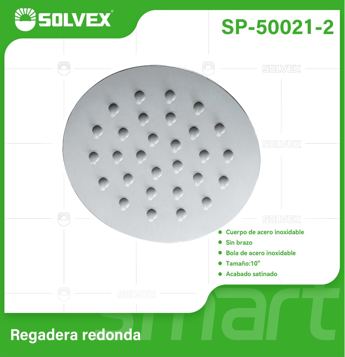 Cabezal de Ducha Redondo 10" Satinado. Regadera de Acero Inoxidable cepillada.