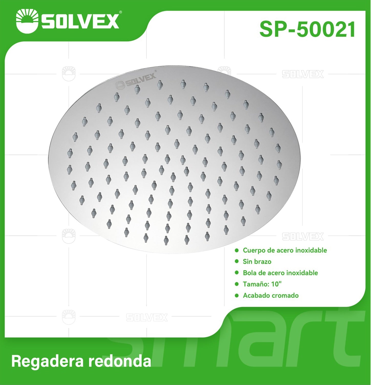 Cabezal de Ducha Redondo 10". Regadera de Acero Inoxidable Cromada.