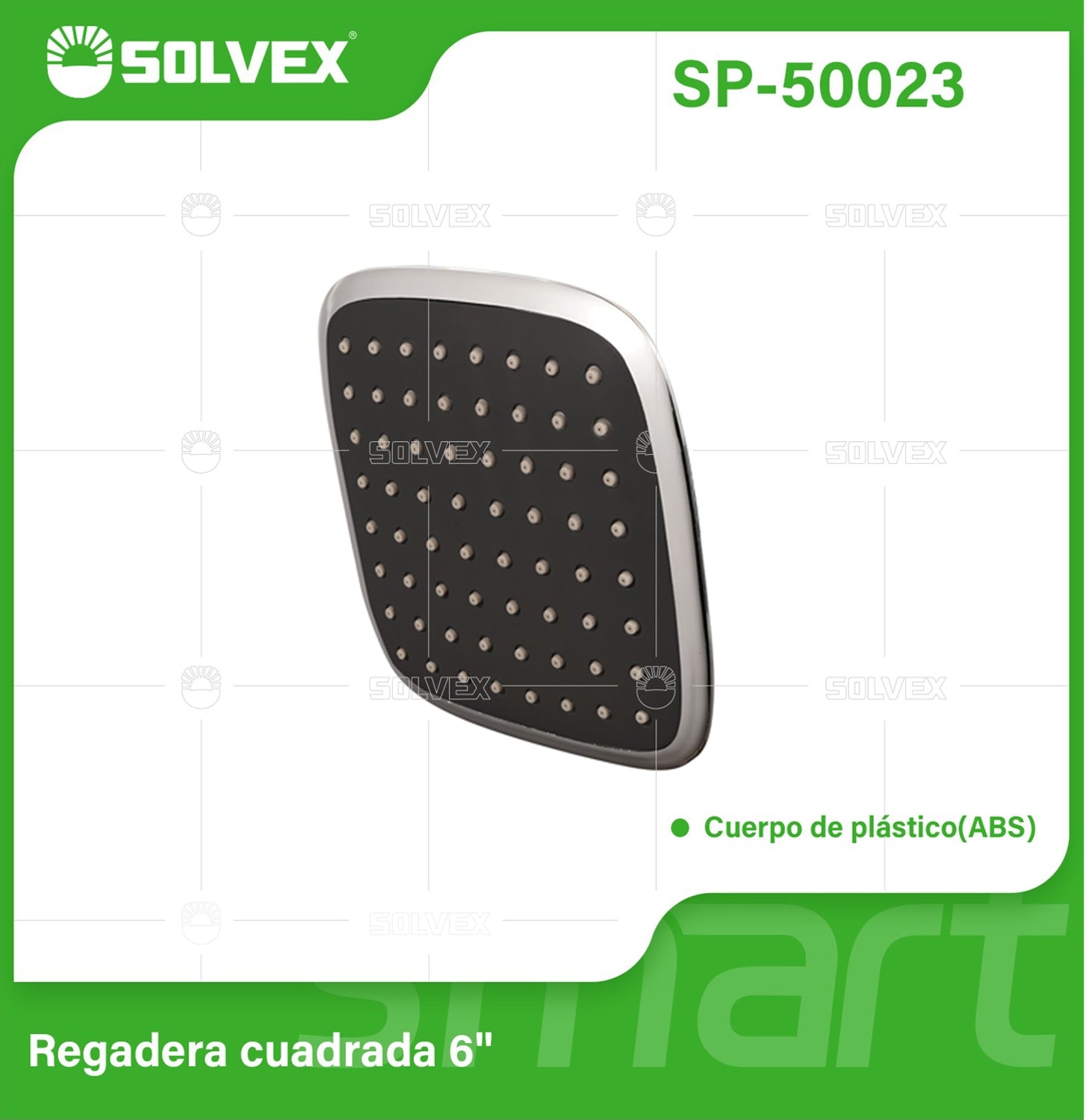 Regadera para Ducha Cuadrada 6" Cromada. Cabezal de Plástico ABS con Bola de Acero Inoxidable.