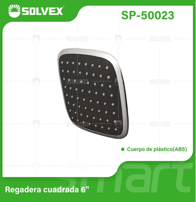 Regadera para Ducha Cuadrada 6" Cromada. Cabezal de Plástico ABS con Bola de Acero Inoxidable.