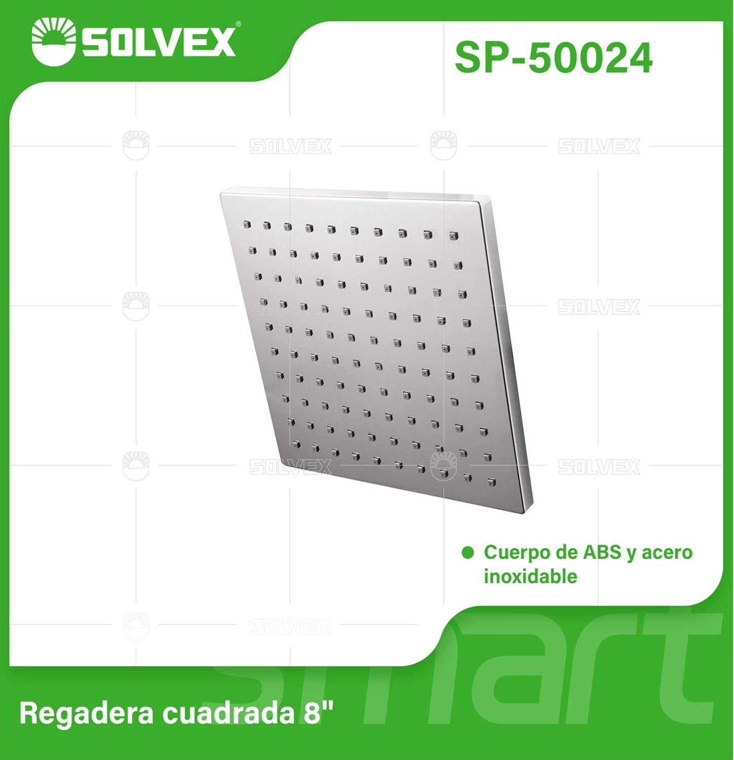 Regadera para Ducha Cuadrada 8" Cromada. Cabezal de plástico ABS y Acero Inoxidable Resistente.