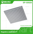 Regadera para Ducha Cuadrada 8" Cromada. Cabezal de Plástico ABS Resistente.