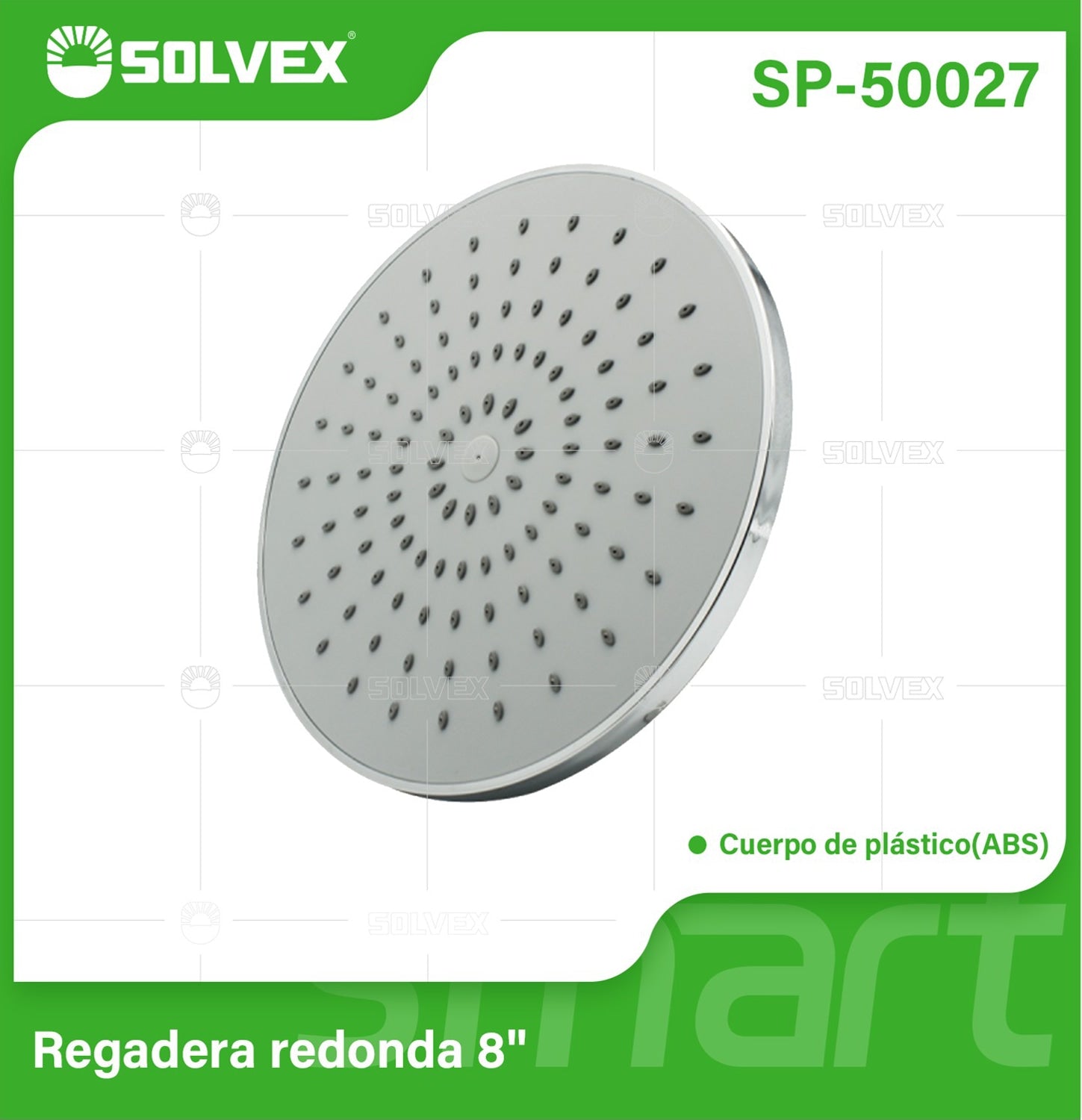 Regadera para Ducha Redonda 8" Cromada. Cabezal de Plástico ABS Resistente.
