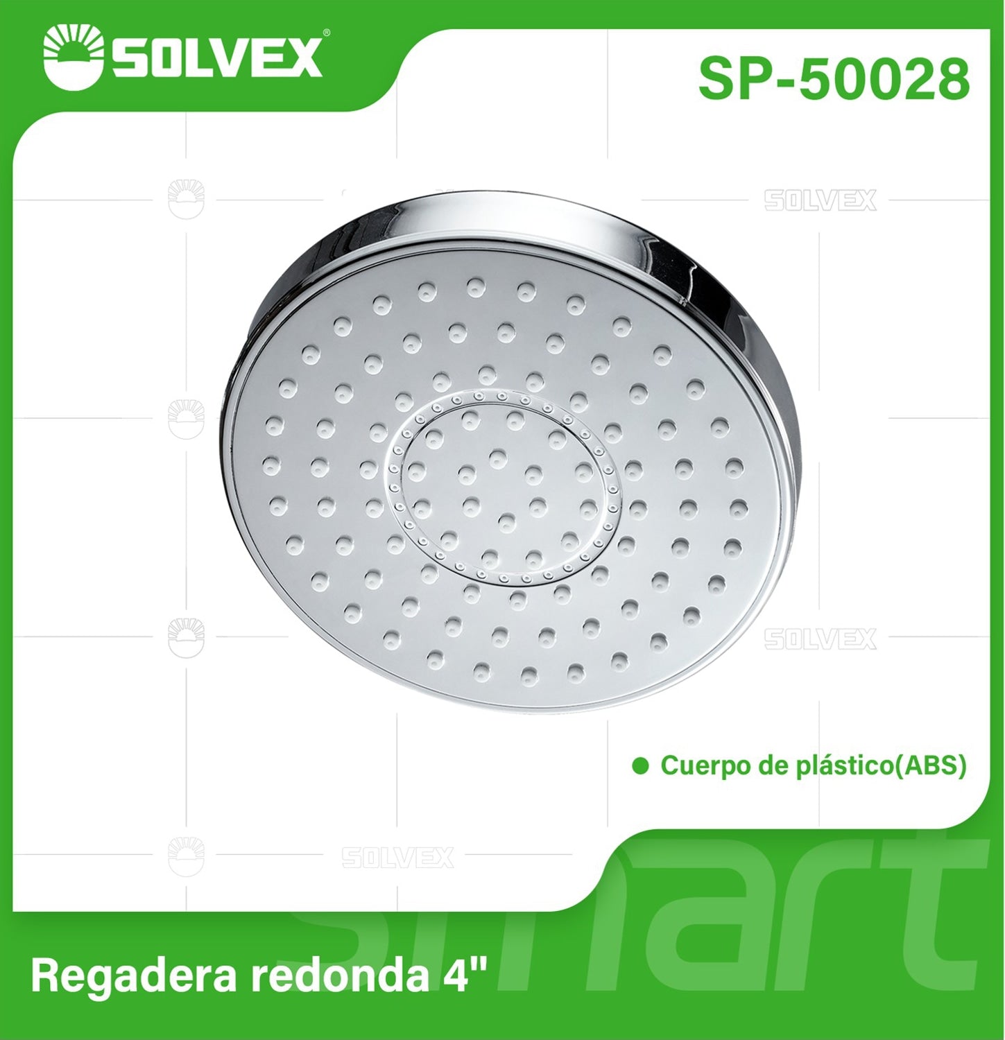 Regadera para Ducha Redonda 4" Cromada. Cabezal de Plástico ABS con Bola de Cobre.