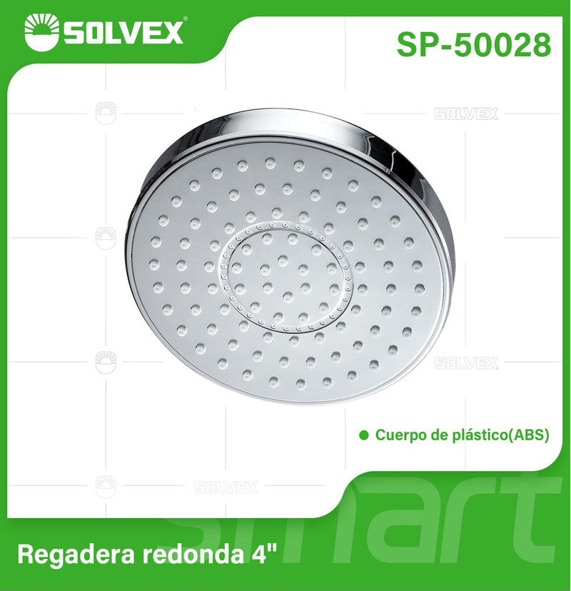 Regadera para Ducha Redonda 4" Cromada. Cabezal de Plástico ABS con Bola de Cobre.