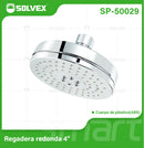 Regadera para Ducha Redonda 4" Cromada. Cabezal de Plástico ABS con Bola de Cobre y 3 Funciones de Agua.